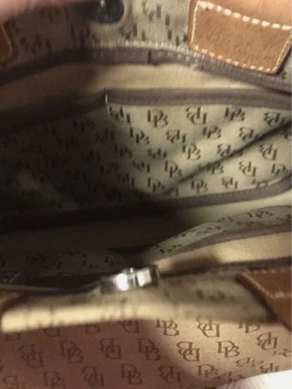 VINTAGE DOONEY AND BOURKE SIGNATURE TASSEL CANVAS LEATHER SHOULDER BAG